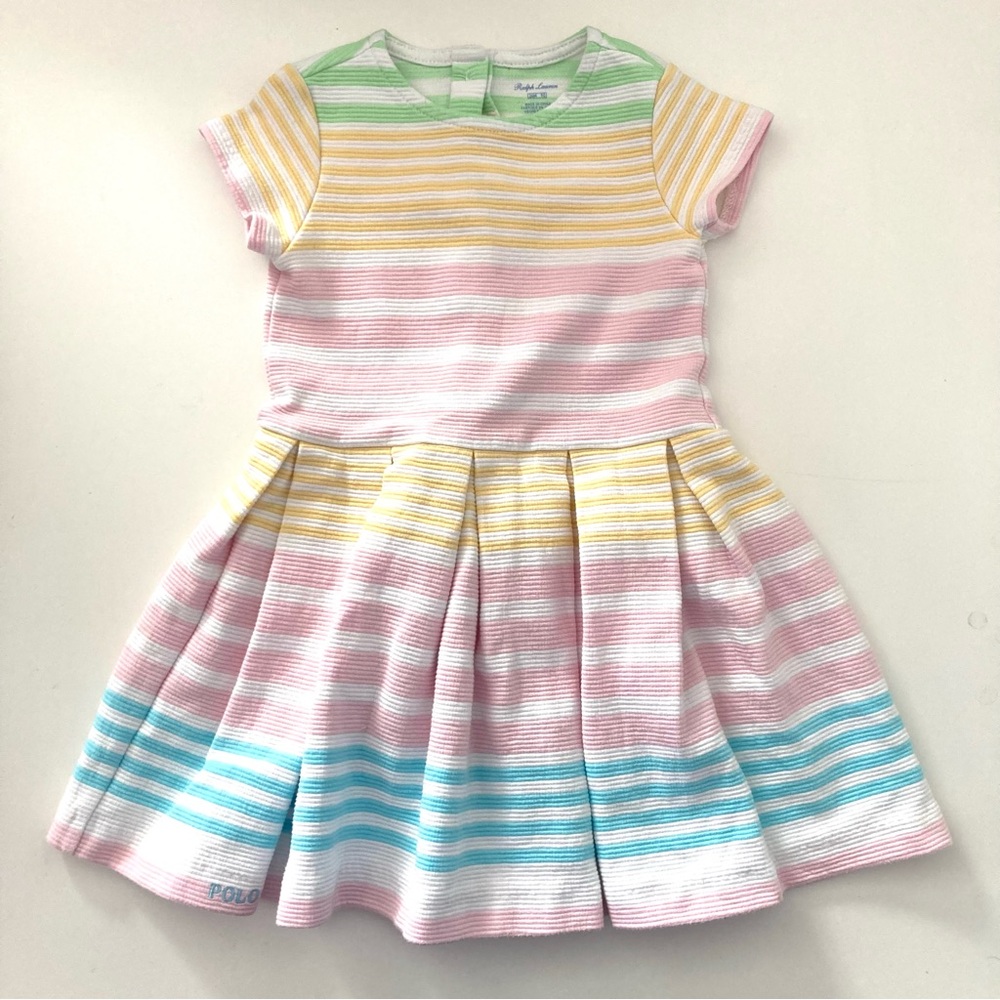Ralph Lauren Pastel Multi-Color Striped Ottoman-Ribbed Short Sleeve Dress
